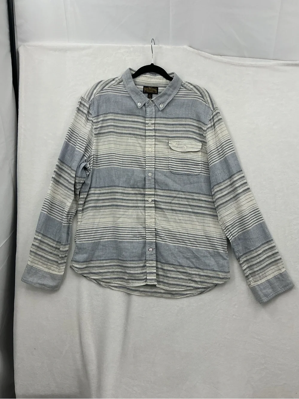 True Religion Blue and White Striped Button-Down Shirt 1051
